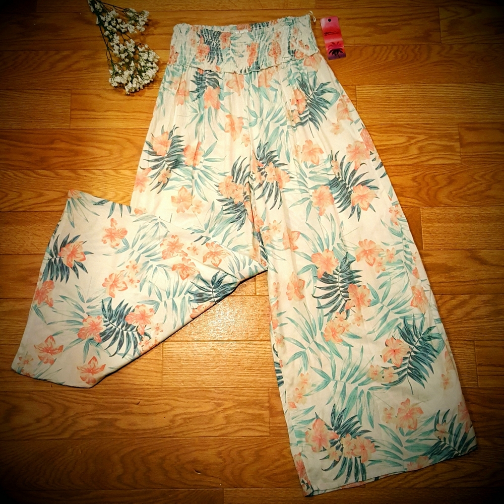 NEW High Waist Wide Leg Tropical Beach Pants